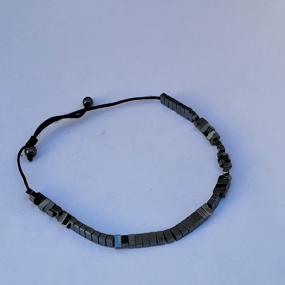 Vintage hematite cube bead bracelet 90s minimalist adjustable unisex